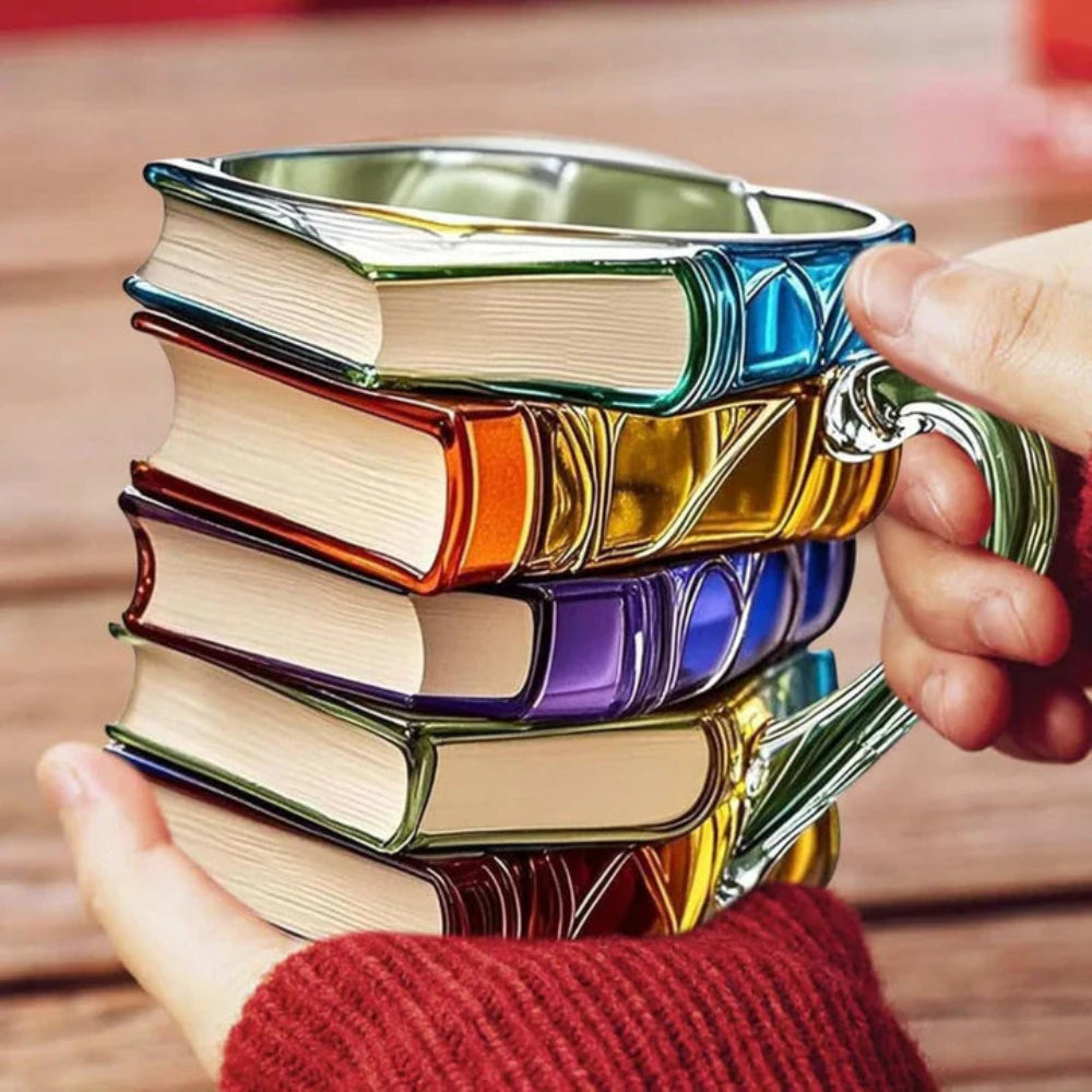 BiblioBrew | Glass Coffee Mug with Book Spine Design for Readers
