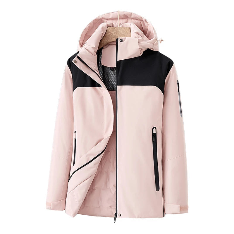 Elegant Women’s Quilted Winter Coat – Waterproof and Windproof Jacket with Detachable Hood for Cold Weather