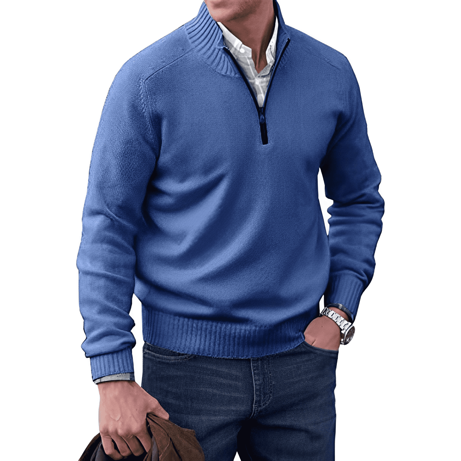 Men's Cotton Jumper with Quarter-Zip - Knitwear