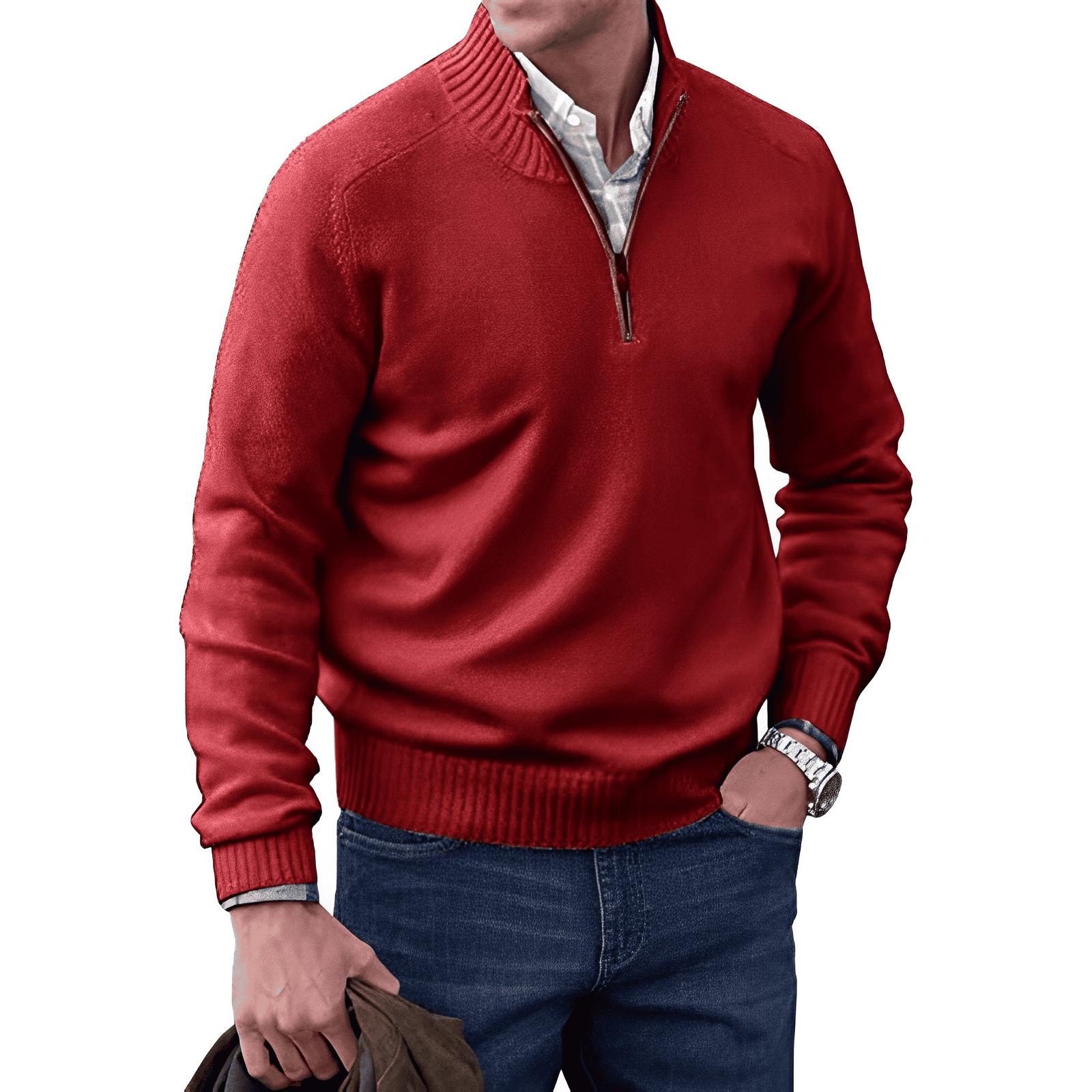 Men's Cotton Jumper with Quarter-Zip - Knitwear