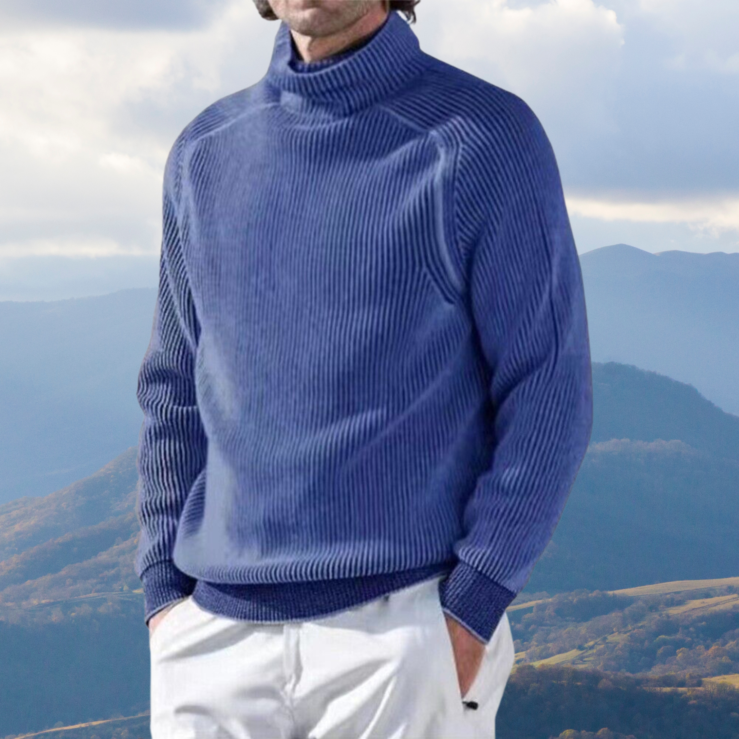 Men's Wool Blend Jumper with Roll Neck