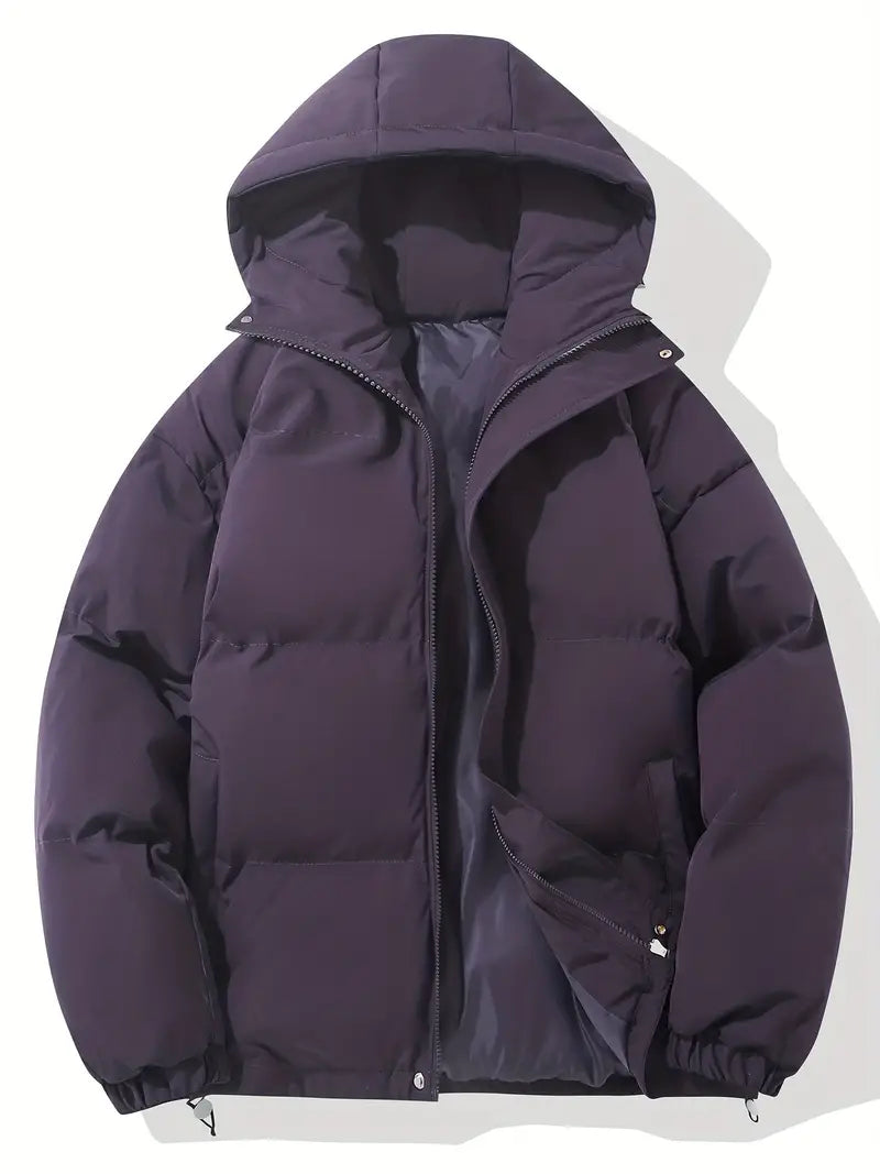 Men's Hooded Puffer Jacket with Down Insulation