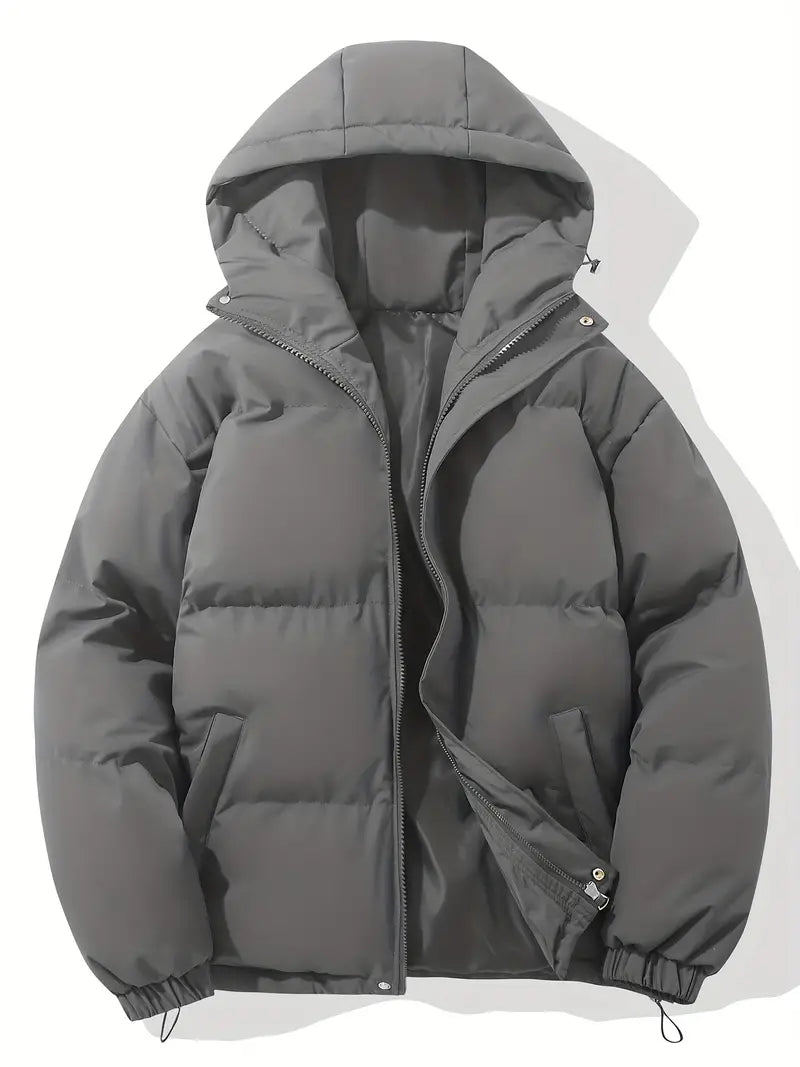 Men's Hooded Puffer Jacket with Down Insulation