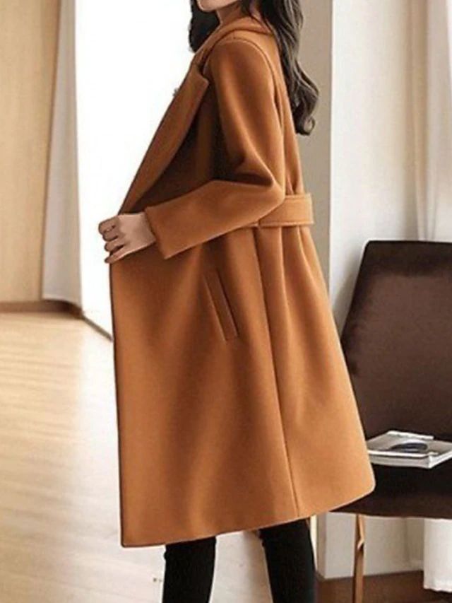 Women's Trench Coat Camel Polyester