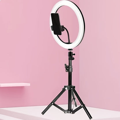 10-Inch LED Ring Light with Adjustable Tripod and Phone Holder - Ideal for Makeup, Photography, and Vlogging