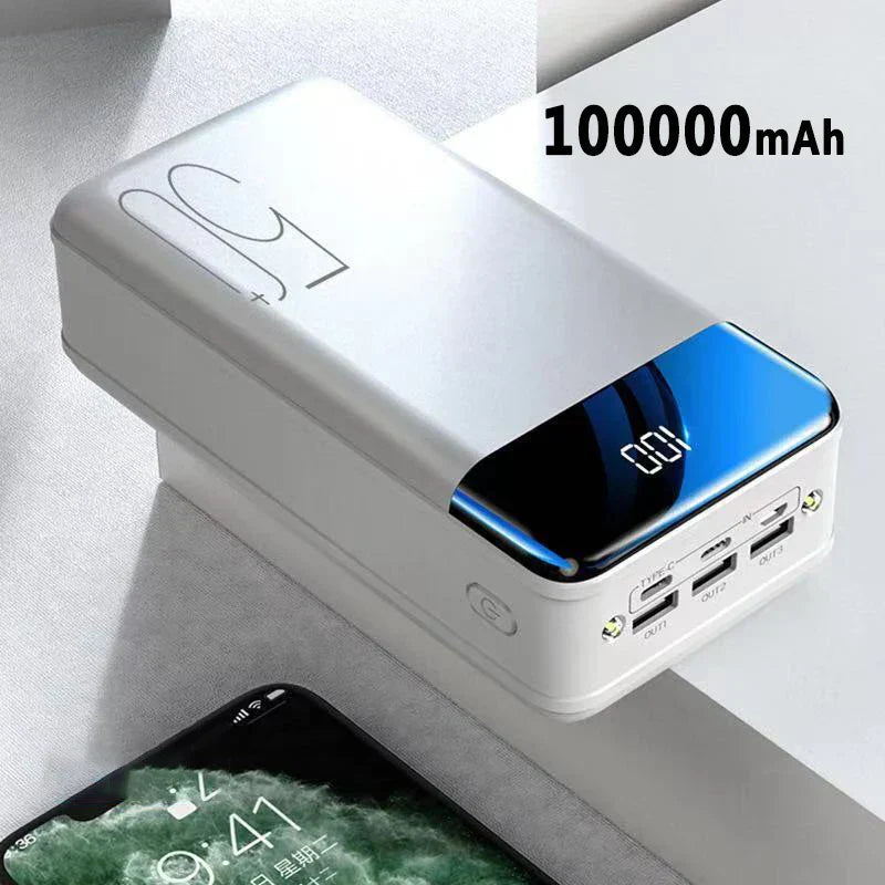 100,000mAh Ultra-High Capacity Power Bank with Super Fast Charging – Portable Charger for Phones, Tablets, and Laptops