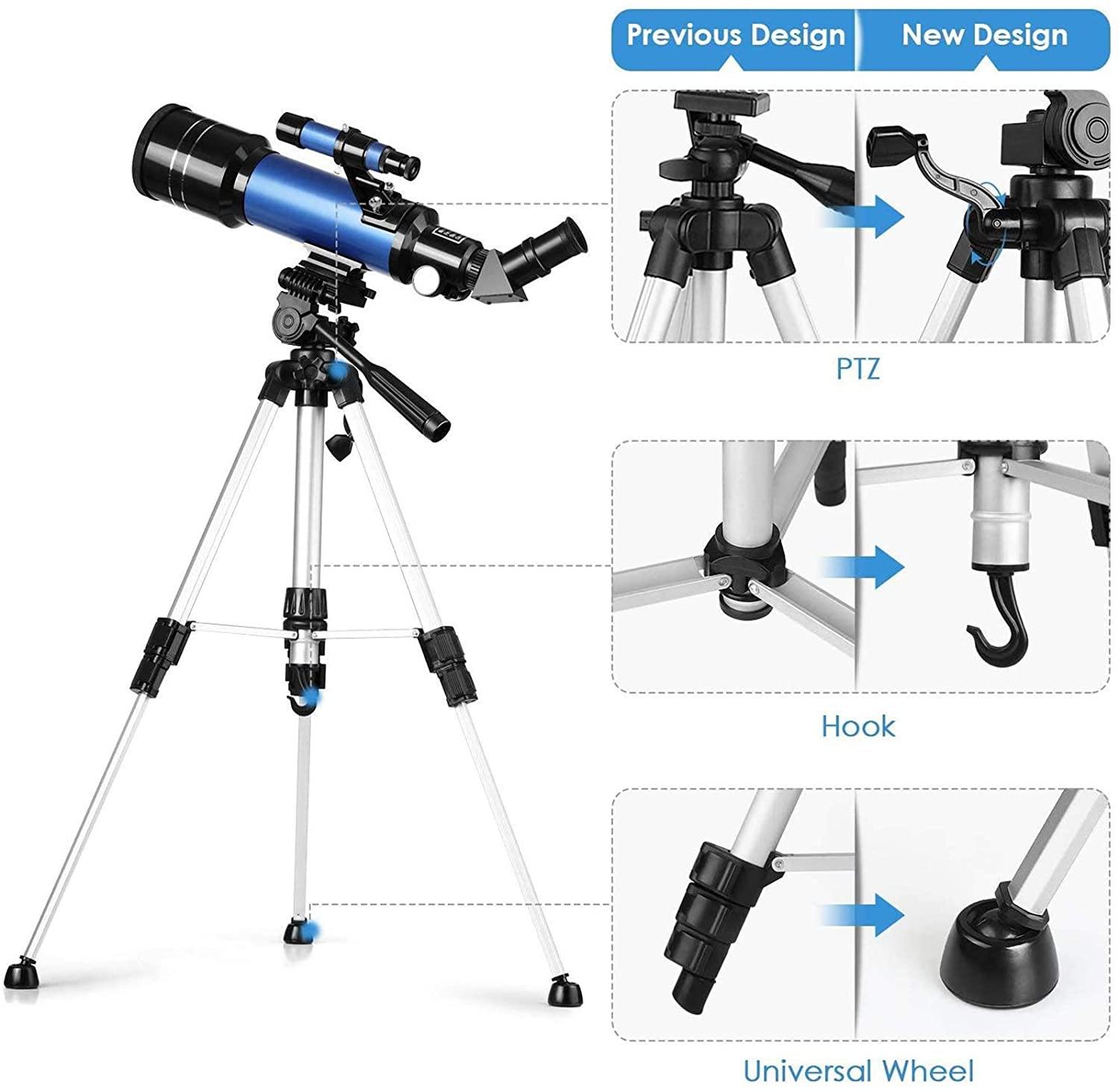 Adjustable Tripod Telescope 70mm with 67x Magnification