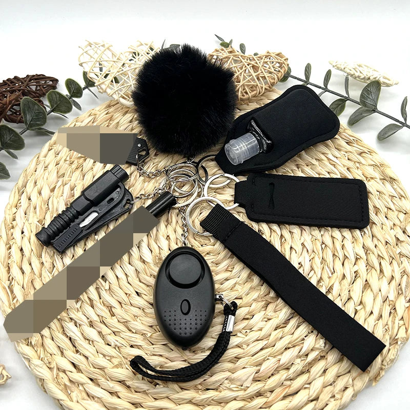 All-in-One Self Defense Kit for Women – 9-Piece Keychain Safety Set with Alarm, Whistle, and Emergency Tools