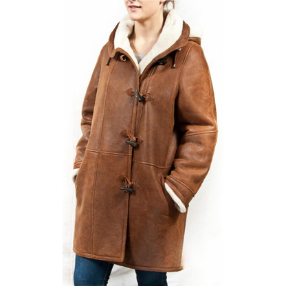Cozy Women's Hooded Long Jacket – Shearling Lined Winter Coat with Relaxed Casual Fit