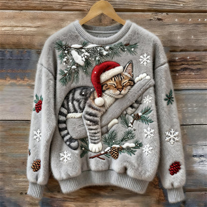 Festive Cat | Cat Christmas Sweater with 3D Appliqué – Cozy Design for Holiday Cheer