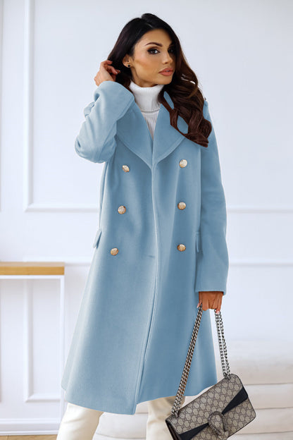 Luxury Women’s Wool Coat – Full-Length Double-Breasted Tailored Design for Winter Elegance