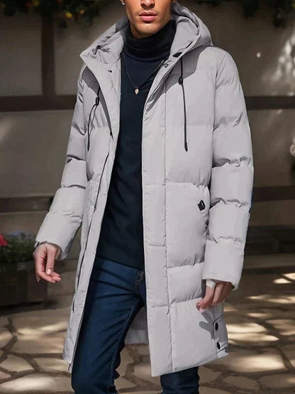 Men's Hooded Longline Puffer Jacket –with Side Pockets