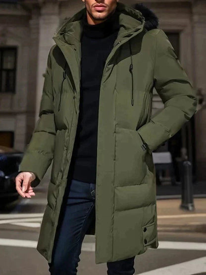 Men's Hooded Longline Puffer Jacket –with Side Pockets