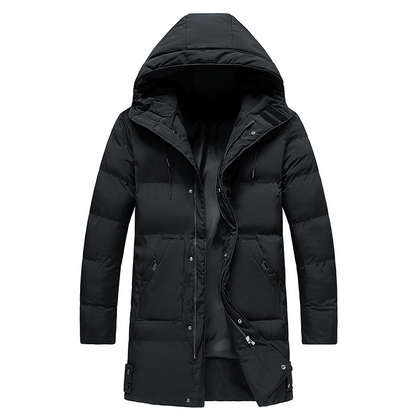 Men's Hooded Longline Puffer Jacket –with Side Pockets
