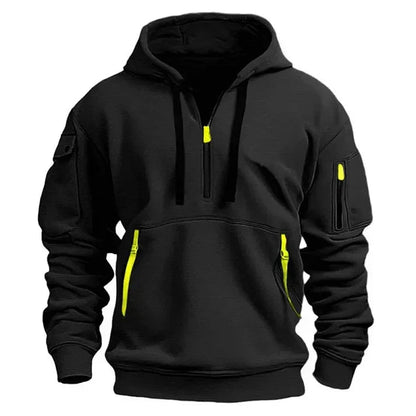 Men's Zip Neck Hoodie with Pockets - Cotton