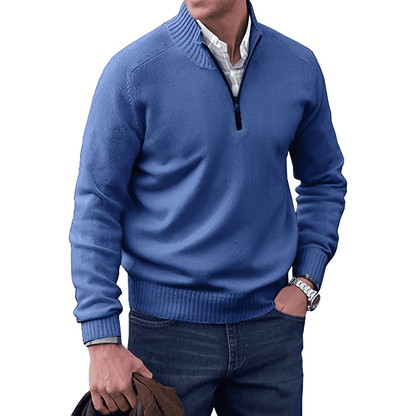 Men's Cotton Jumper with Quarter-Zip - Knitwear