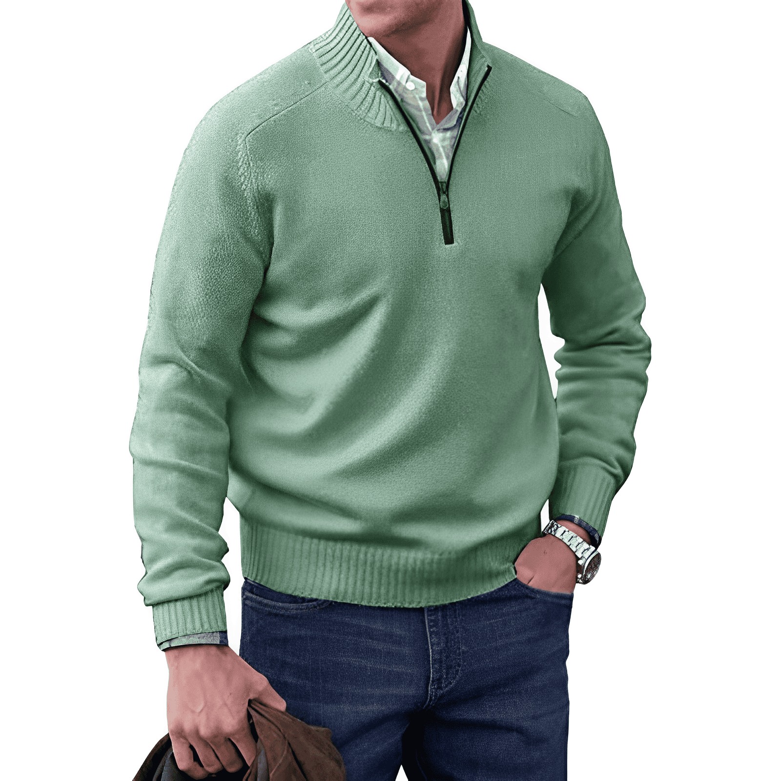 Men's Cotton Jumper with Quarter-Zip - Knitwear