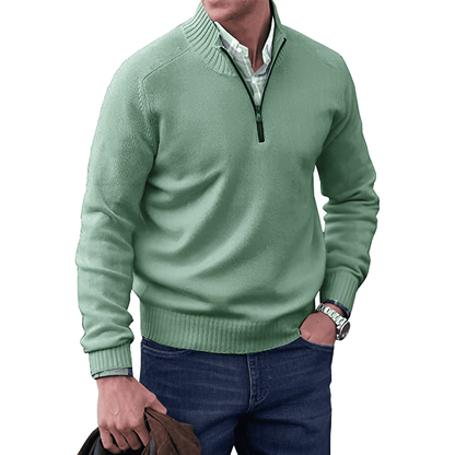 Men's Cotton Jumper with Quarter-Zip - Knitwear