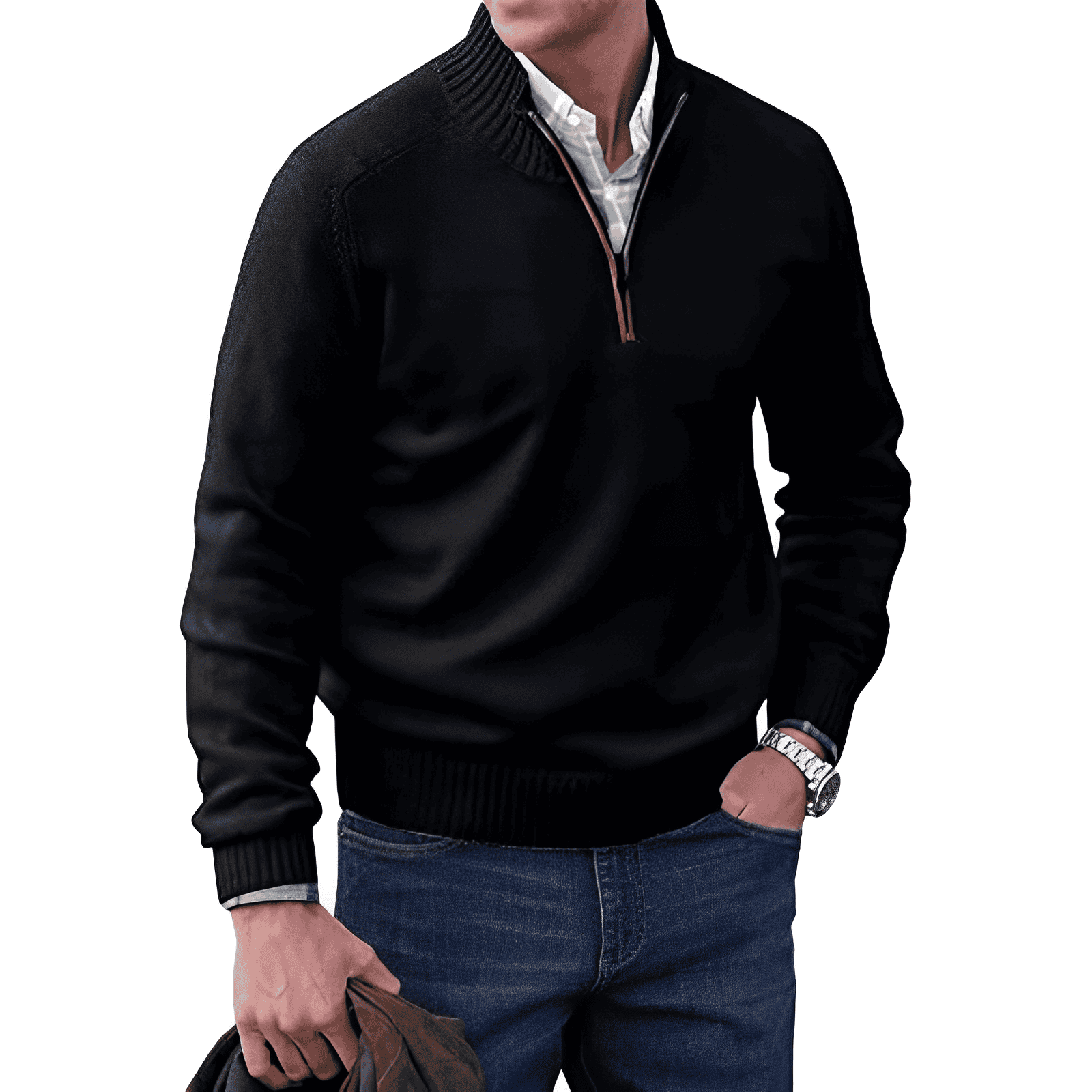 Men's Cotton Jumper with Quarter-Zip - Knitwear