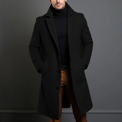 Men's Long Elegant Single-Breasted Wool Coat