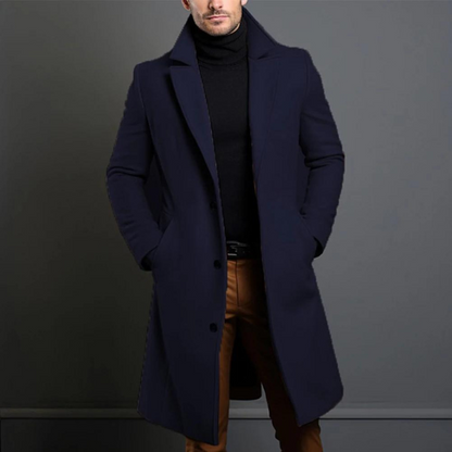 Men's Long Elegant Single-Breasted Wool Coat