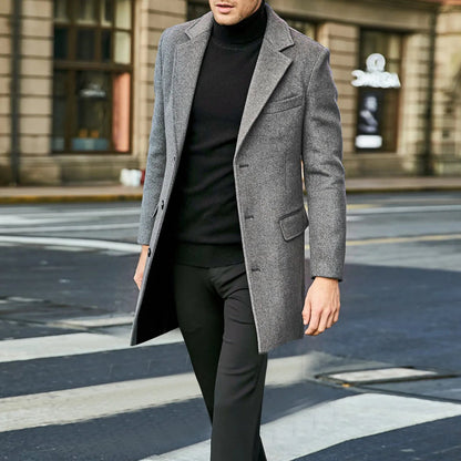 Men's Tailored Overcoat with Notch Lapel – Single-Breasted Design