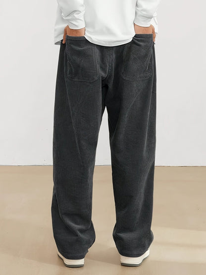 Men's Ribbed Wide Leg Trousers - Straight Fit