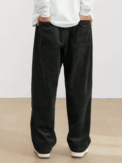 Men's Ribbed Wide Leg Trousers - Straight Fit