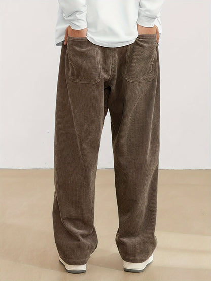 Men's Ribbed Wide Leg Trousers - Straight Fit