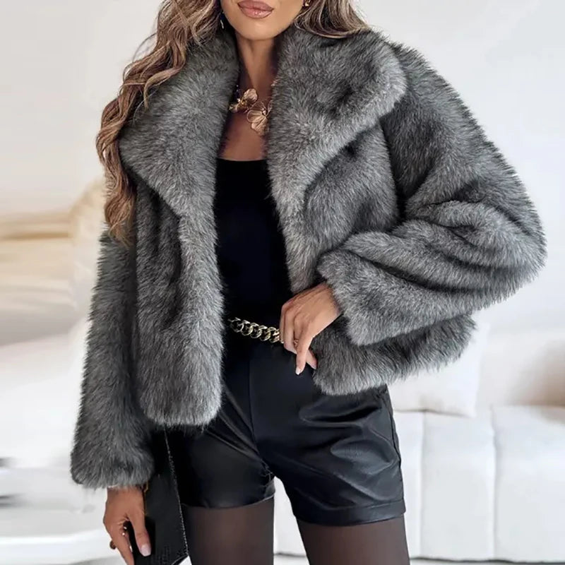 Women’s Faux Fur Short Jacket | Lightweight Warm Winter Coat for High-Street Fashion