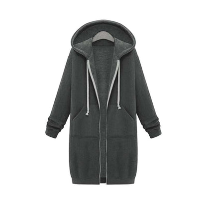 Women's Longline Zip-Up Hoodie Black - Cotton Blend