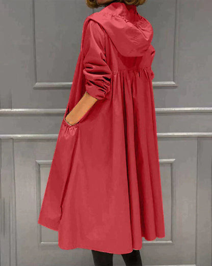 Women’s Knee-Length Waterproof Coat – Casual Hooded Jacket with Zip Front